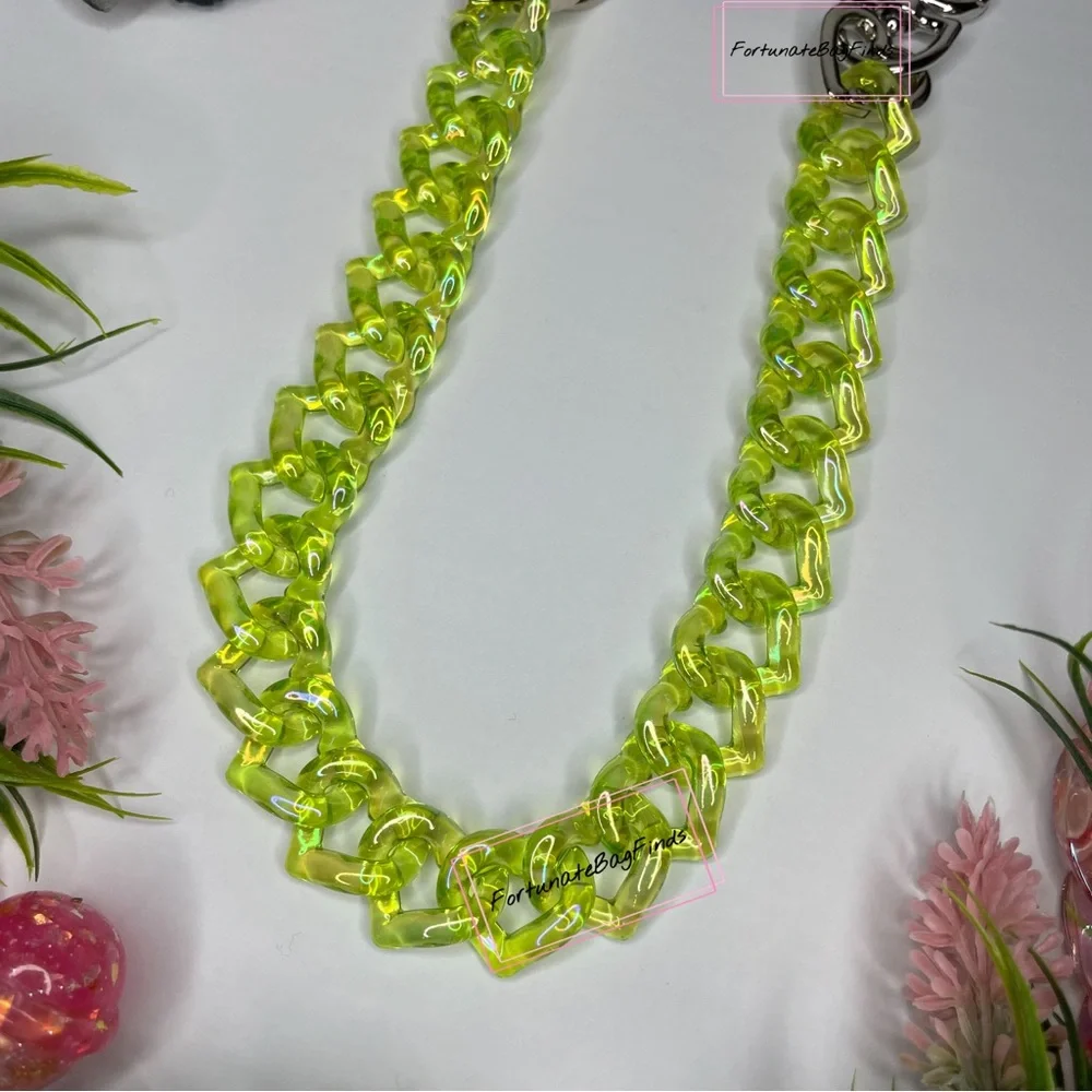 TRIPLE HEARTS Slime Green Jelly Resin Bag Strap Novelty Bag Strap Kawaii Y2K - Picture 10 of 11